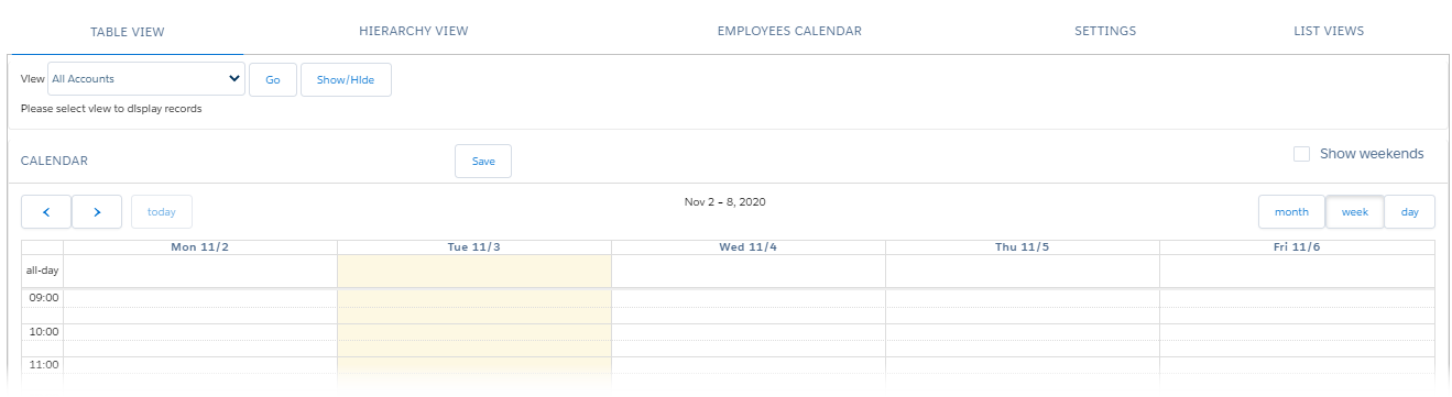 Calendar Interface by default