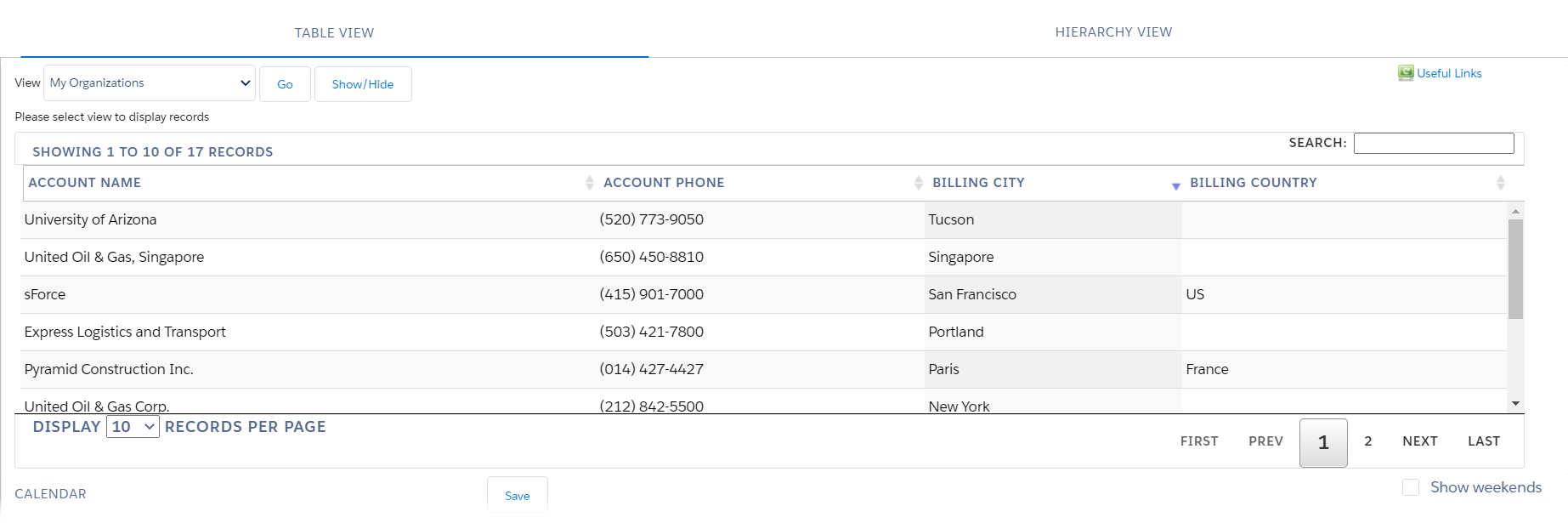 Columns to display Example