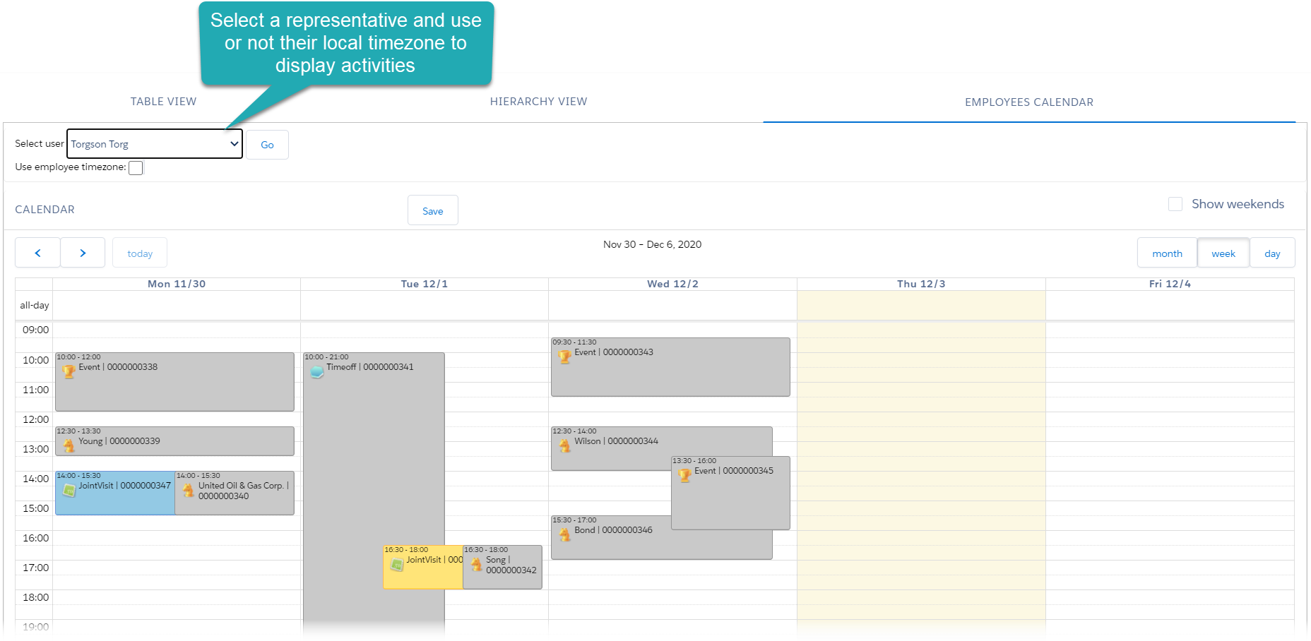 Employees Calendar Tab Interface