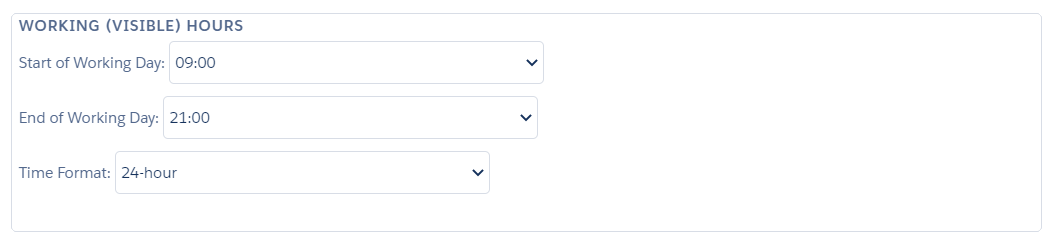 Settings Working (Visible) Hours