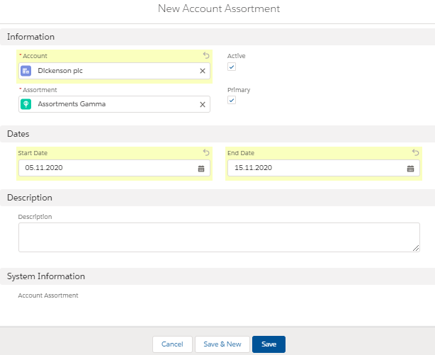 assign assortment to account