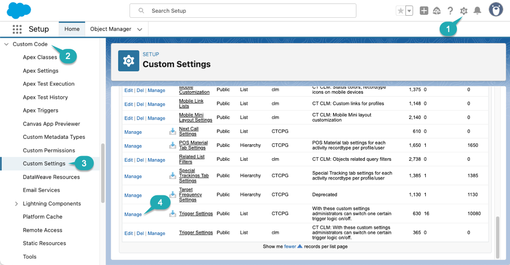cpg manage trigger settings