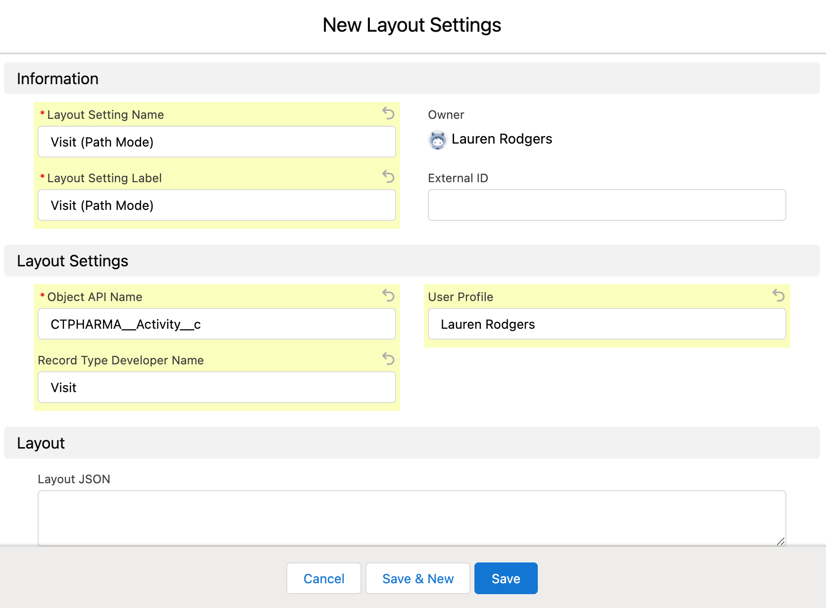 Create Layout Settings