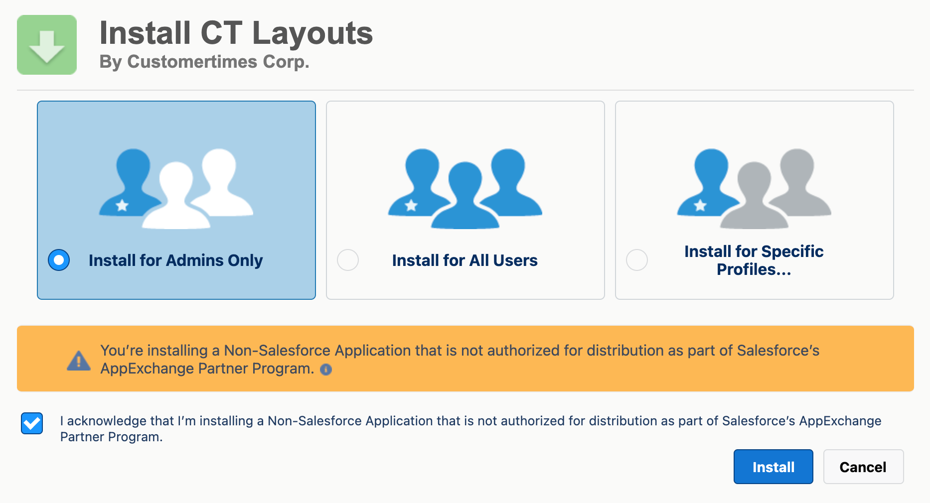 Install Non Salesforce Application