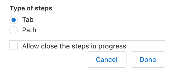 Tab Mode Type of Steps