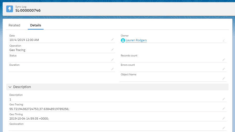 Geo Tracing Sync Log