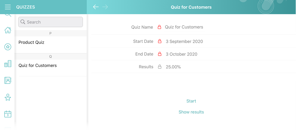 Start Quiz screen