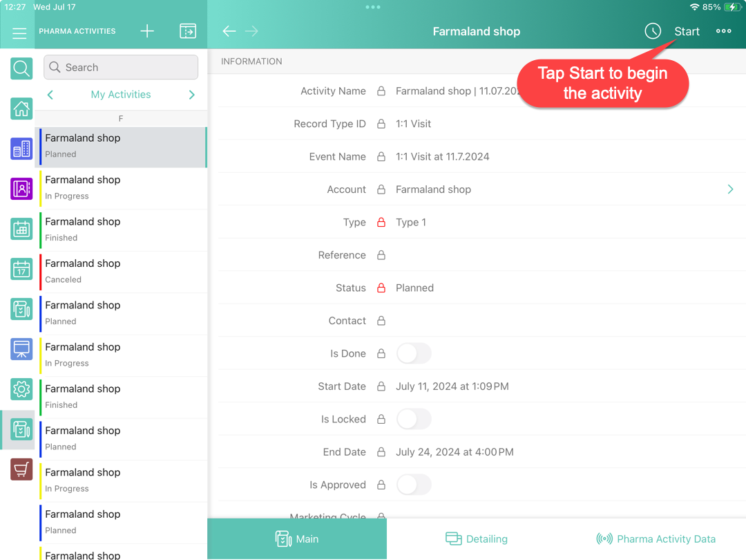 activity start button