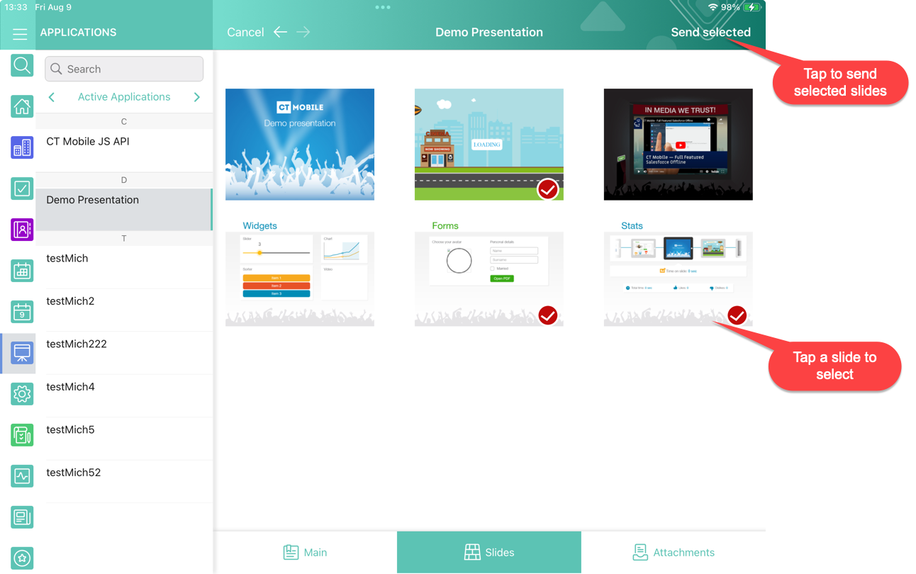 applications slides tab