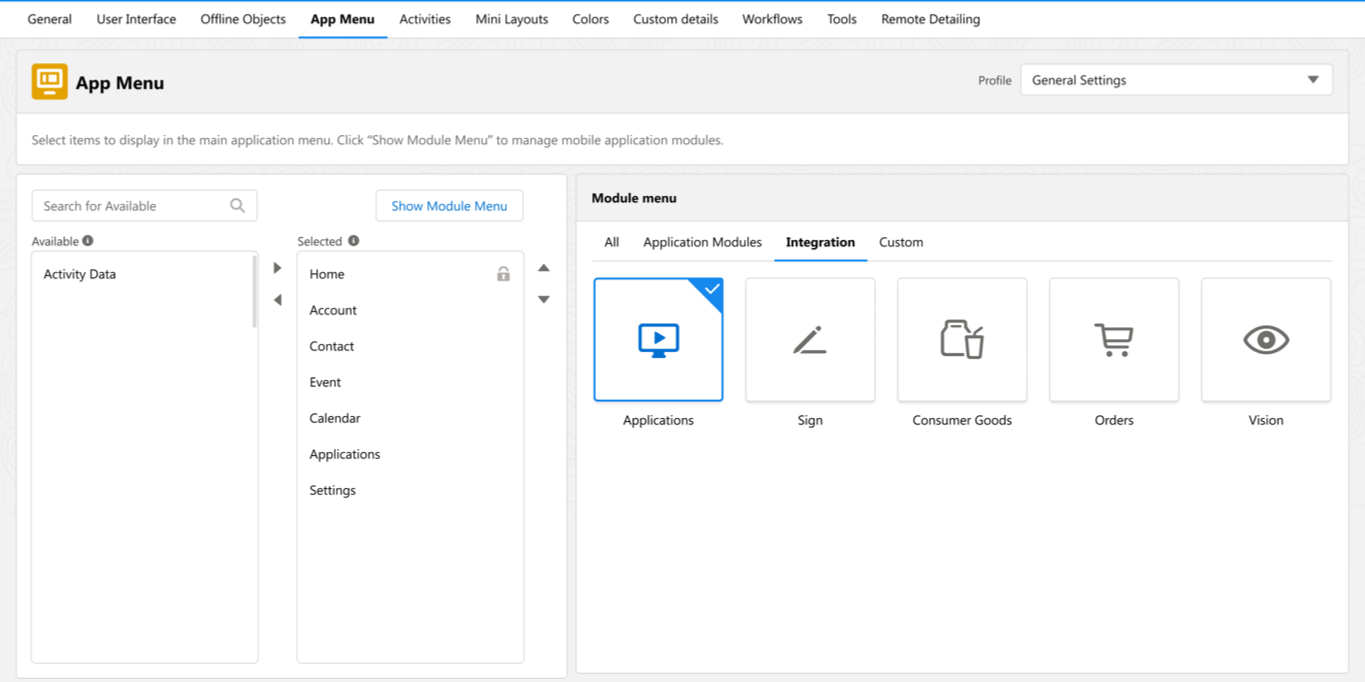 ctm control panel new app menu