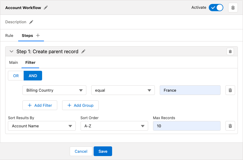 ctm control panel new workflows step filter
