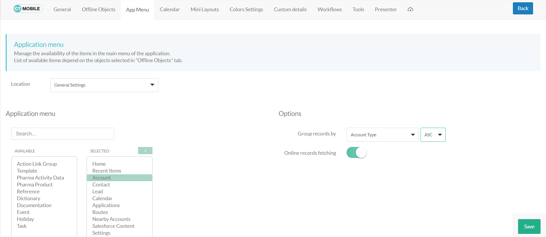 ctm control panel appmenu