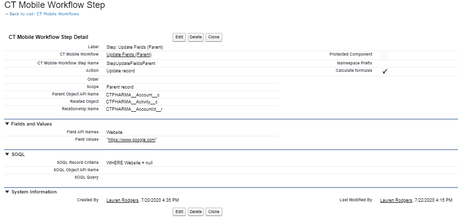 Workflow Step Parent record en