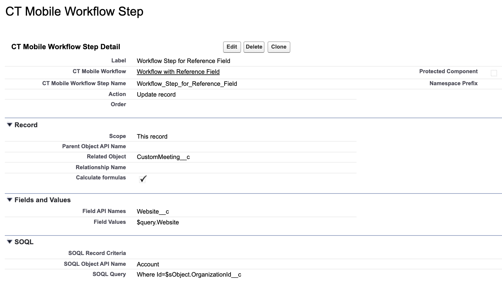 Workflow Step Related Record SOQL Reference Field en