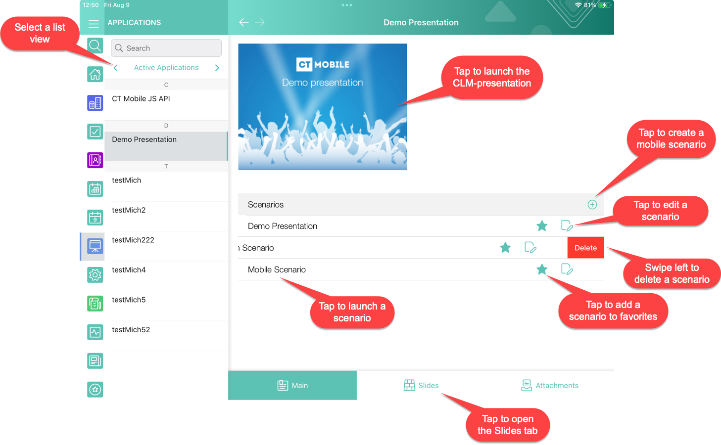applications main tab