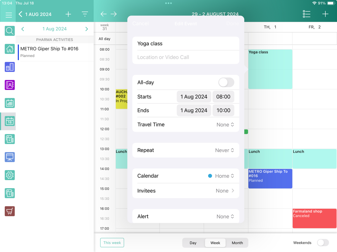 calendar double tap activity