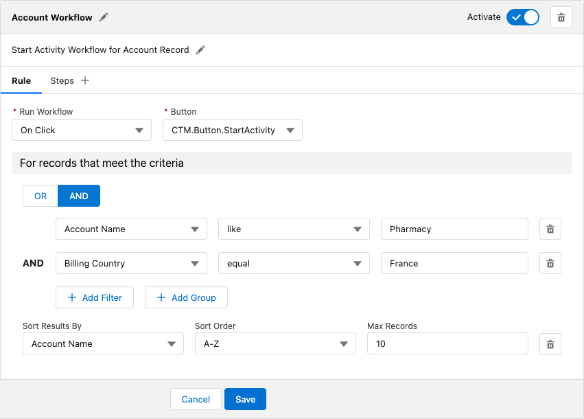 ctm control panel new workflows rule