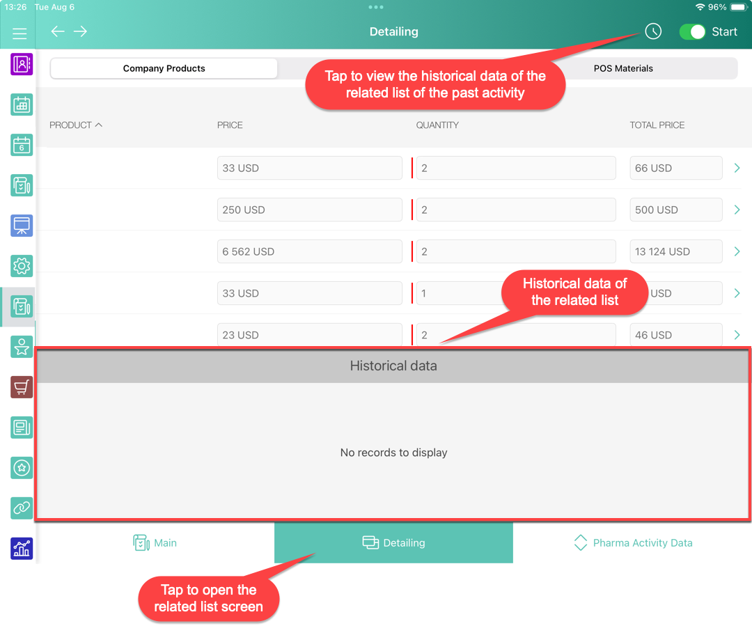 historical activity detailing