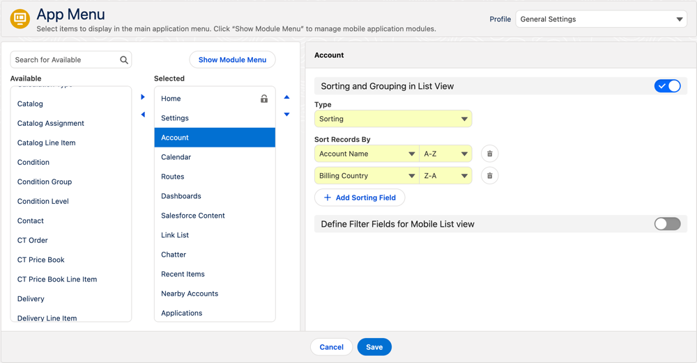 ios 3.0 app menu sorting records