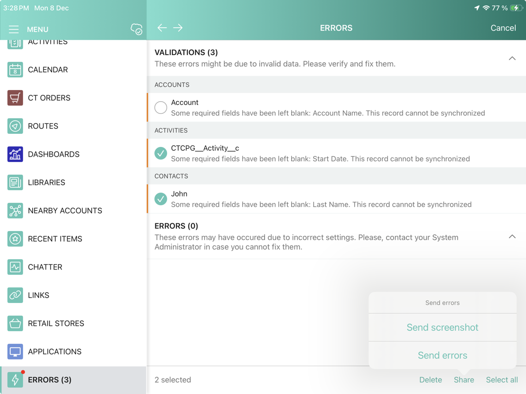 ios 3.0 errors screen