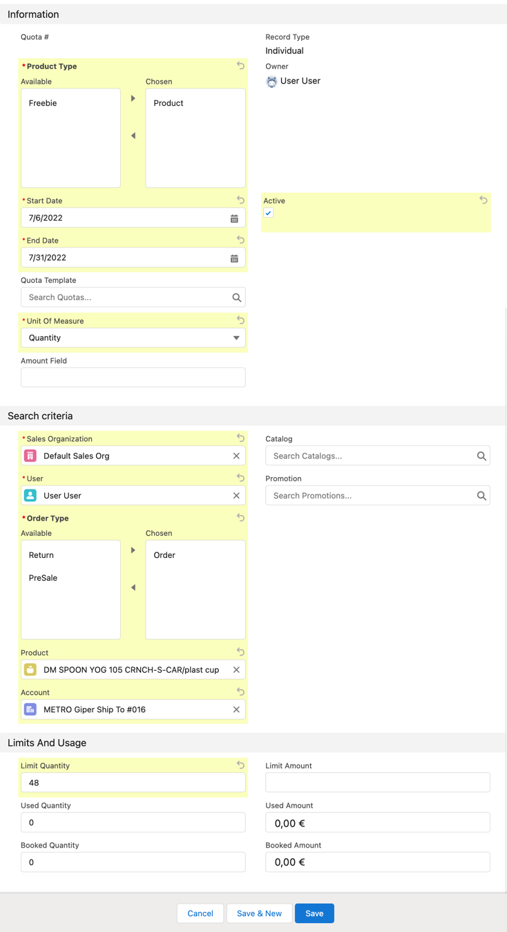 6.3 Individual Quota for a Product
