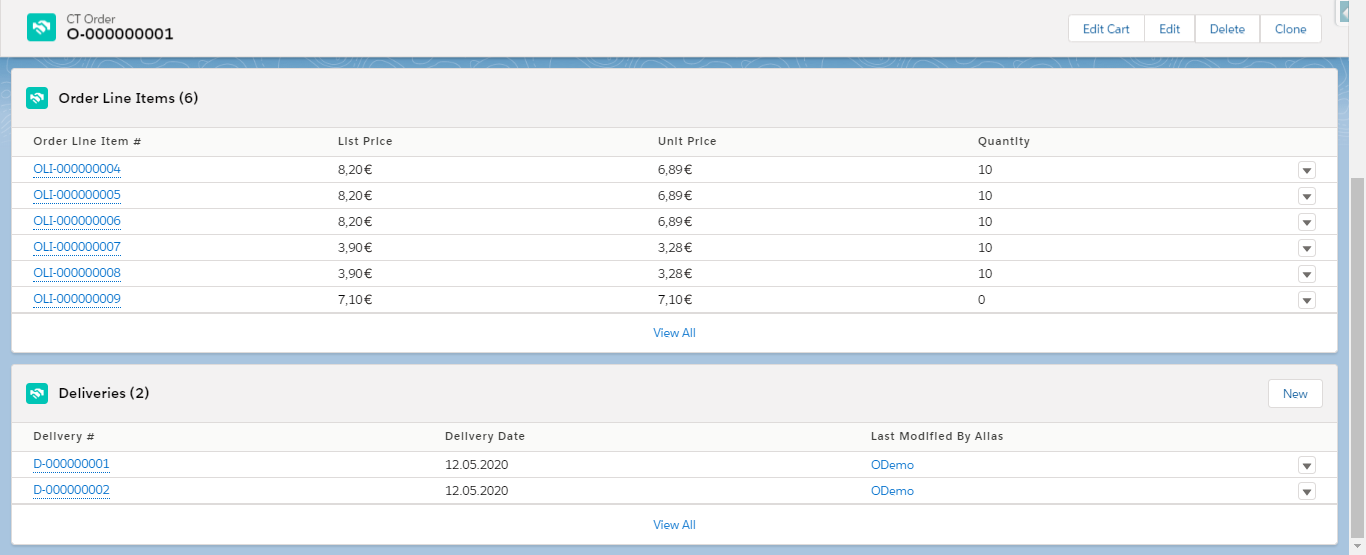CT Order layout with Delivery