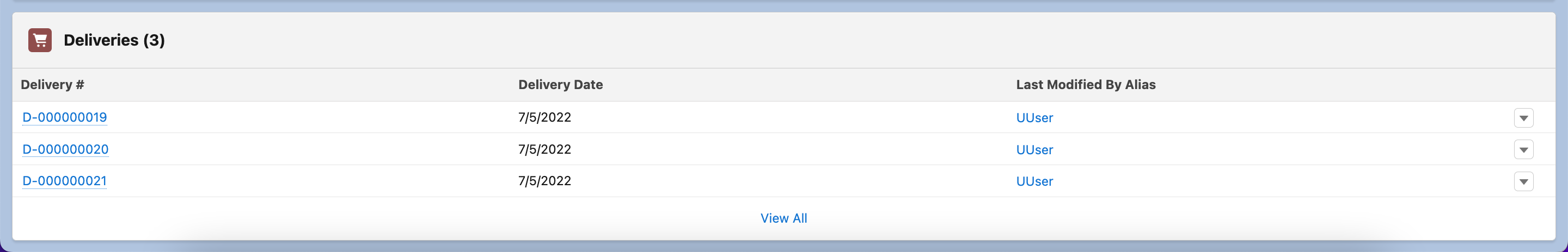Deliveries for Order 