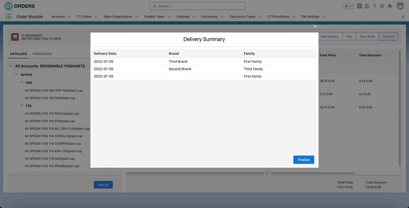 Delivery Summary in the Order Cart