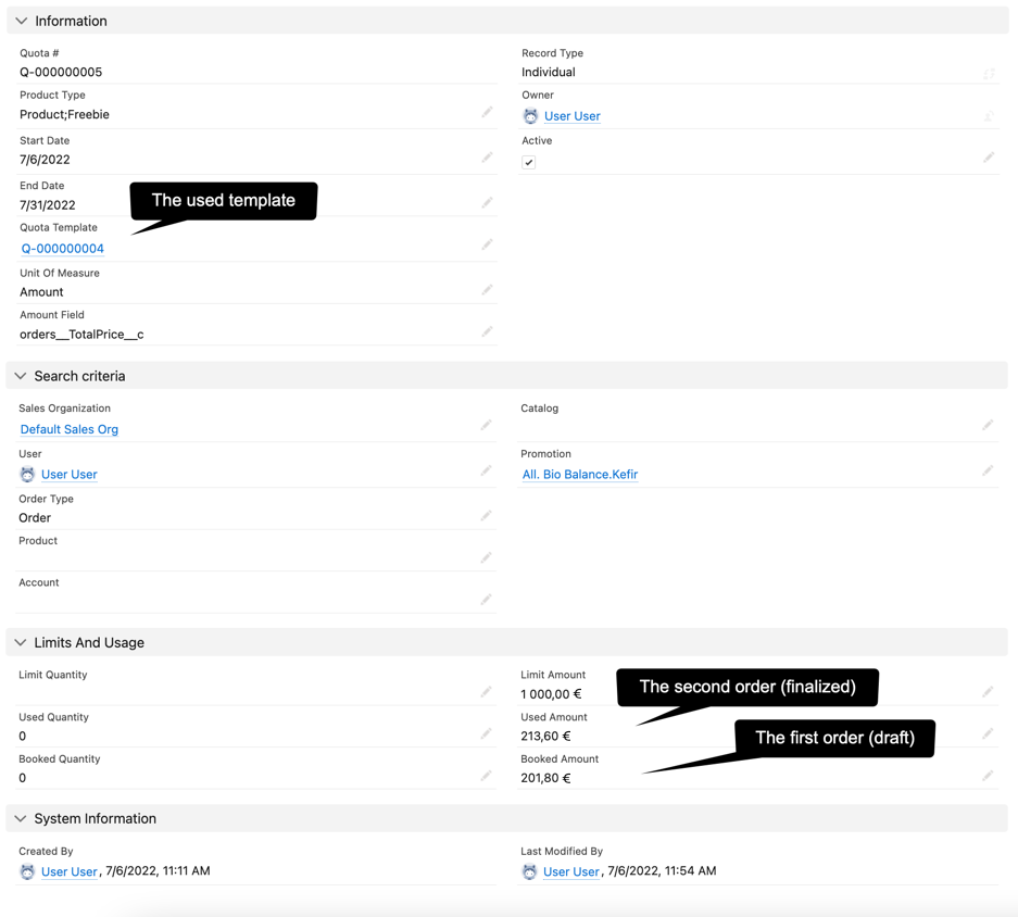 Quotas for Promotion (2 orders)