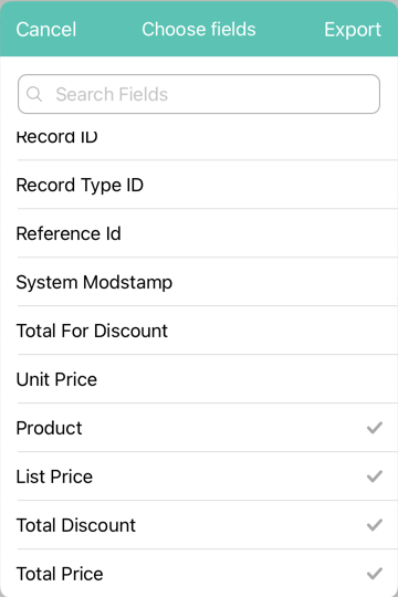 ios select fields to export