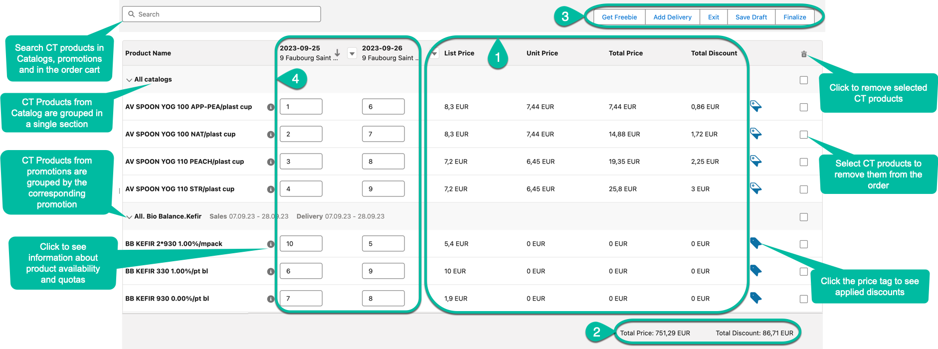 order cart layout