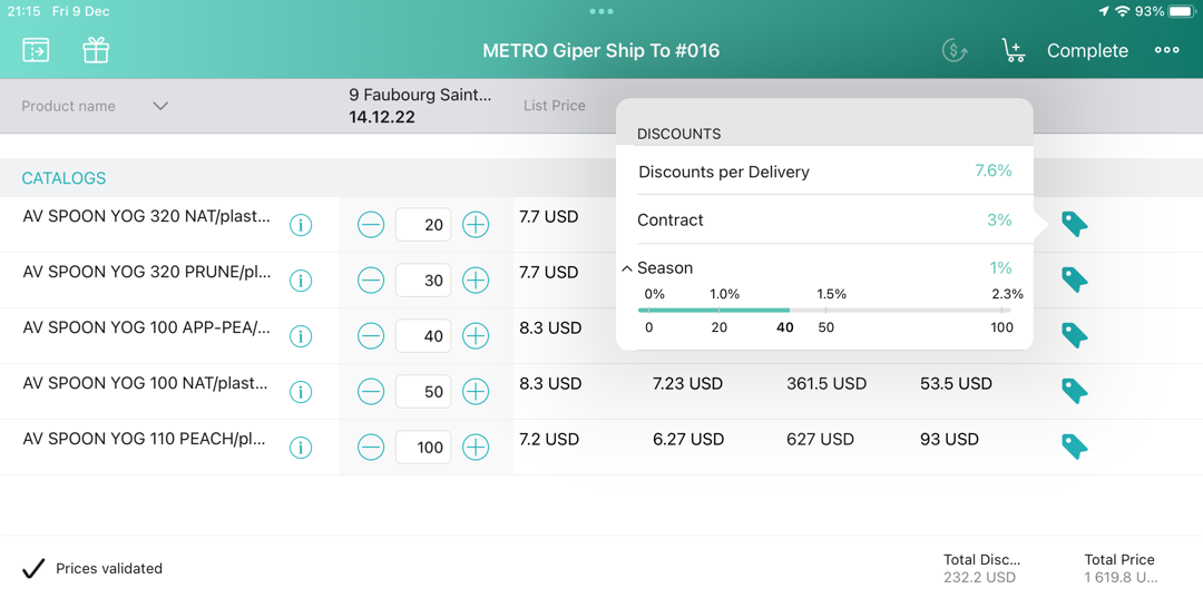 order with calculated prices