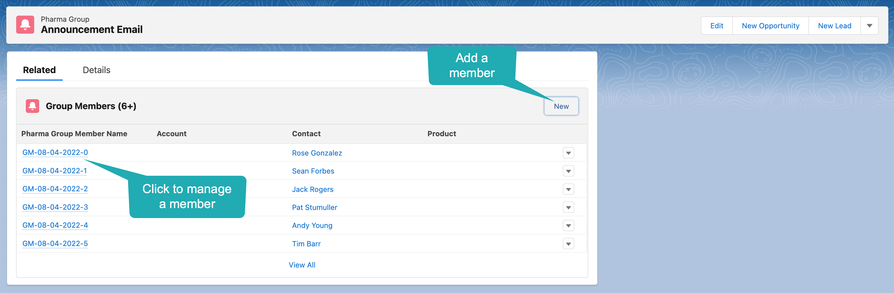 Create a static Pharma Group Members