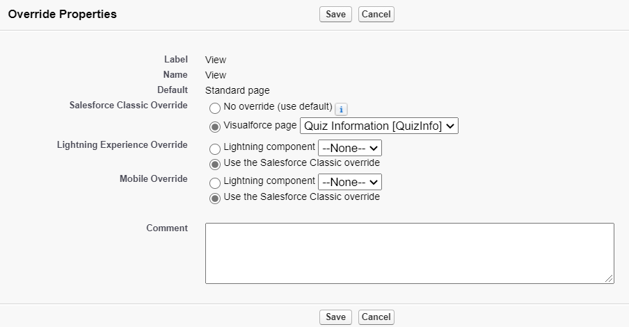 Override View button for Quiz