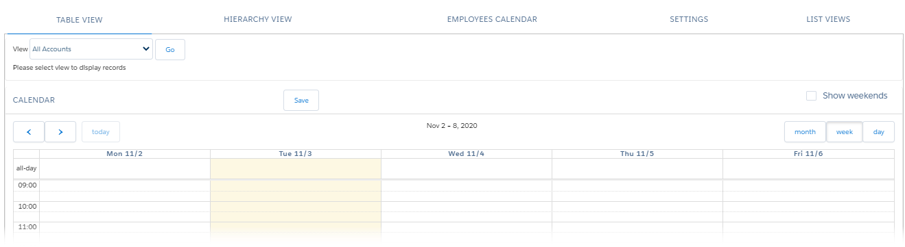 Pharma Calendar Interface by default