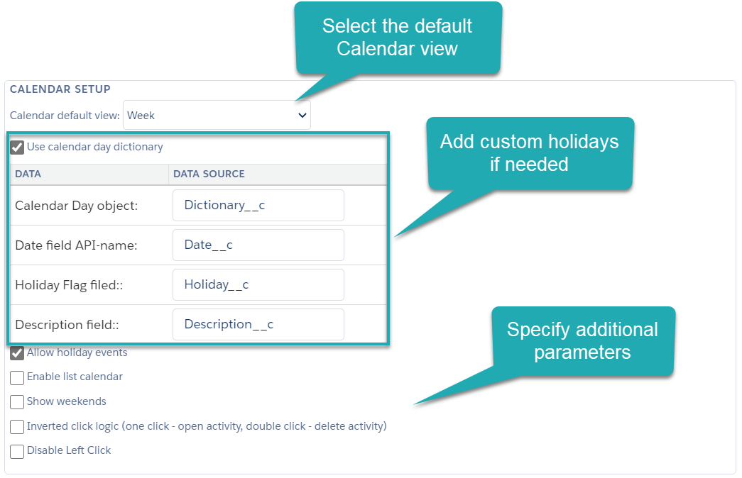 Settings Calendar Setup
