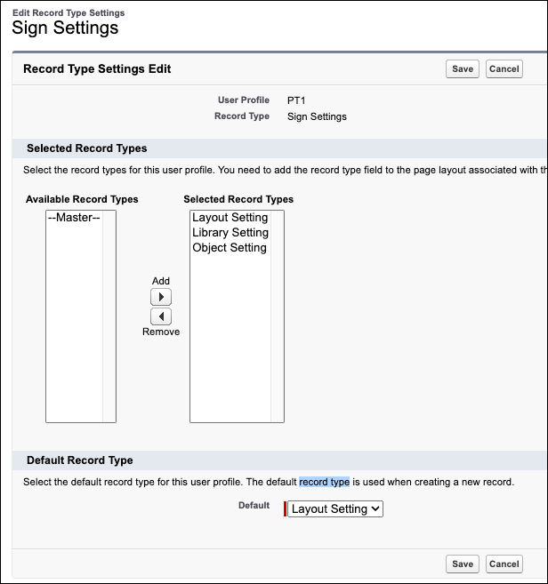 custom record types sign settings